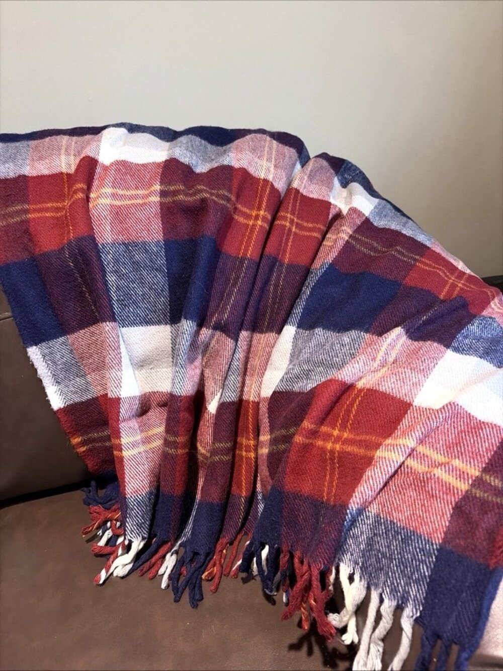 Faribault Woolen Mill Co Faribo Tartan Throw Stadium Lap Blanket Red Blue 52X46"